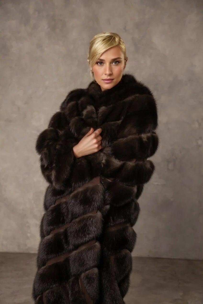 Пальто с отделкой из баргузинского соболя
