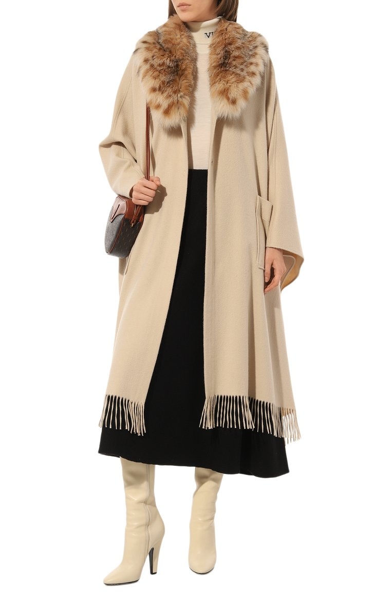 Кашемировый кейп с воротником из меха рыси